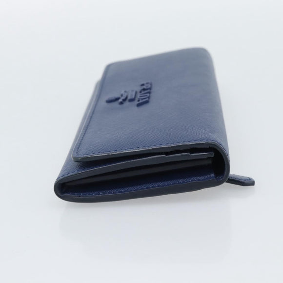 PRADA Long Wallet Safiano Leather Blue Gold Auth 190465A