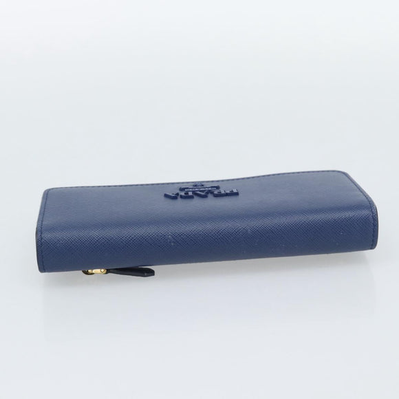 PRADA Long Wallet Safiano Leather Blue Gold Auth 190465A