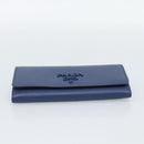 PRADA Long Wallet Safiano Leather Blue Gold Auth 190465A-6