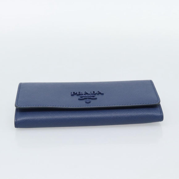 PRADA Long Wallet Safiano Leather Blue Gold Auth 190465A
