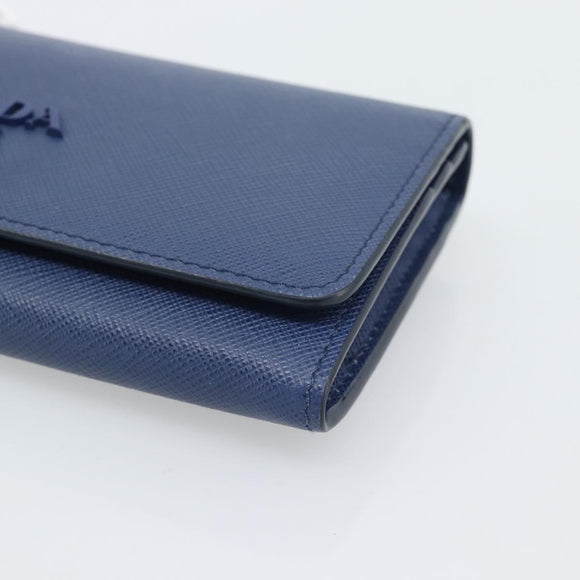 PRADA Long Wallet Safiano Leather Blue Gold Auth 190465A