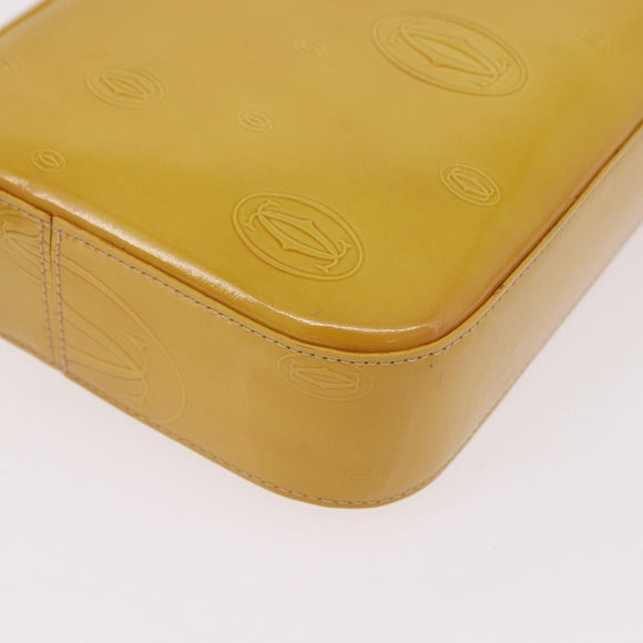 CARTIER Shoulder Bag Patent Leather Yellow Silver Auth 190468V