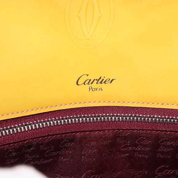 CARTIER Shoulder Bag Patent Leather Yellow Silver Auth 190468V