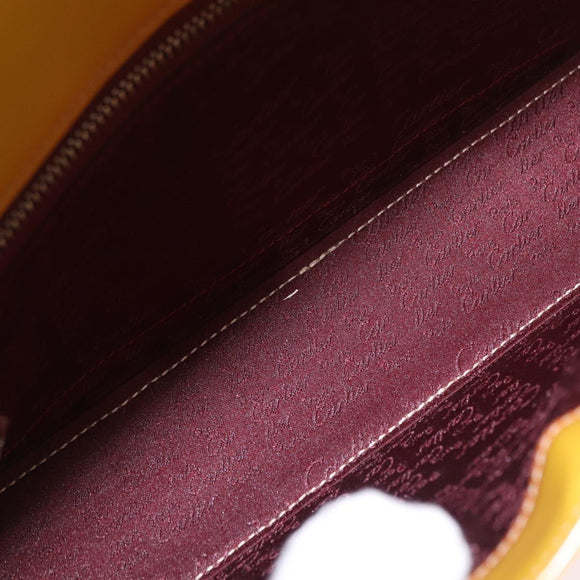 CARTIER Shoulder Bag Patent Leather Yellow Silver Auth 190468V