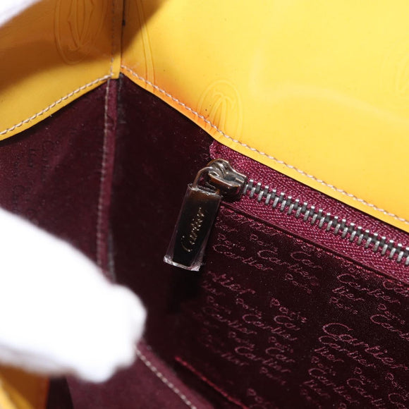 CARTIER Shoulder Bag Patent Leather Yellow Silver Auth 190468V