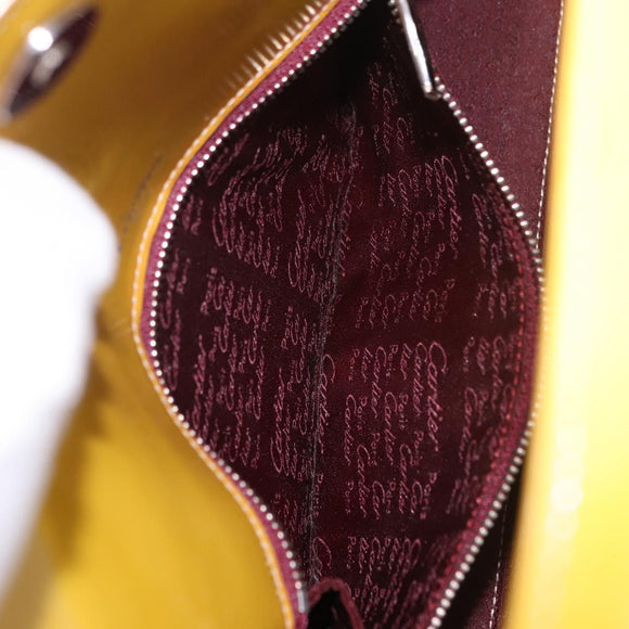 CARTIER Shoulder Bag Patent Leather Yellow Silver Auth 190468V