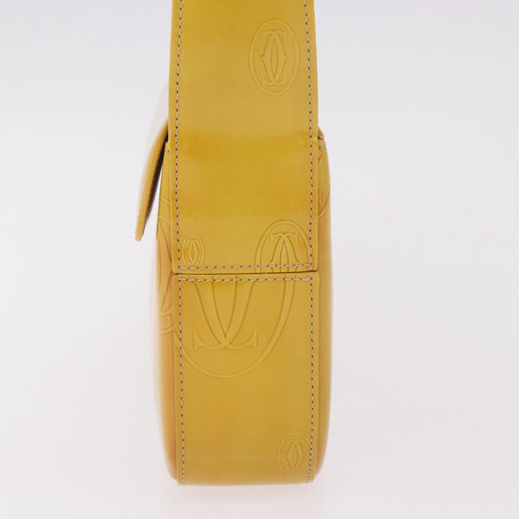 CARTIER Shoulder Bag Patent Leather Yellow Silver Auth 190468V