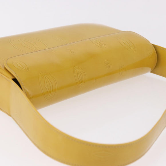 CARTIER Shoulder Bag Patent Leather Yellow Silver Auth 190468V