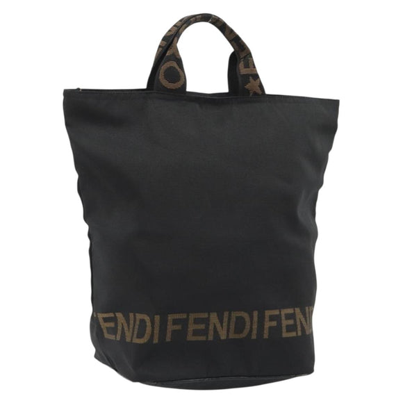 FENDI Hand Bag Canvas Black Gold Auth 190474