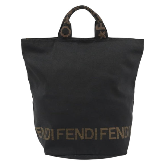 FENDI Hand Bag Canvas Black Gold Auth 190474