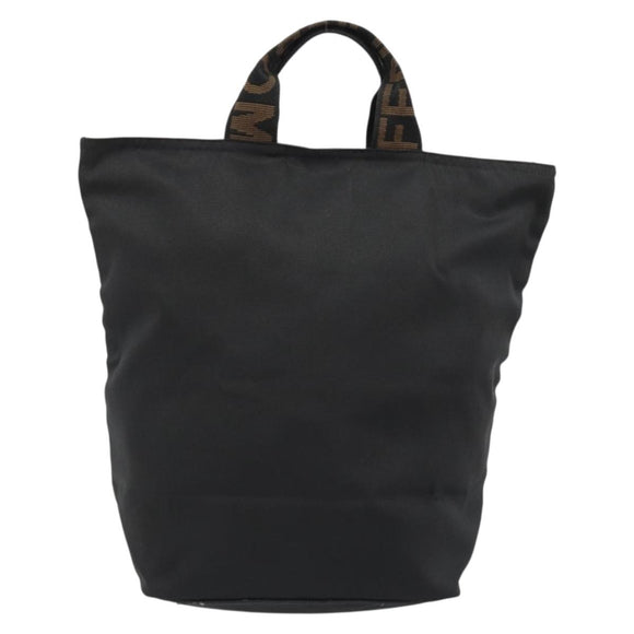 FENDI Hand Bag Canvas Black Gold Auth 190474