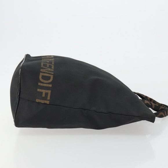 FENDI Hand Bag Canvas Black Gold Auth 190474