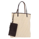 FENDI Zucca Canvas Tote Bag Beige Silver Auth 190476A-1