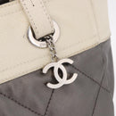 CHANEL Paris Biarritz PM Hand Bag PVC Canvas Gray Silver CC Auth 190477A-17