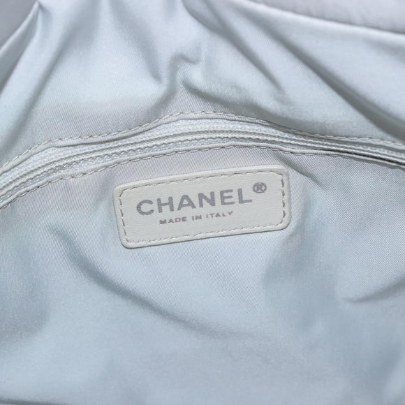 CHANEL Paris Biarritz PM Hand Bag PVC Canvas Gray Silver CC Auth 190477A