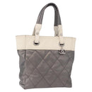 CHANEL Paris Biarritz PM Hand Bag PVC Canvas Gray Silver CC Auth 190477A-1
