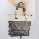 CHANEL Paris Biarritz PM Hand Bag PVC Canvas Gray Silver CC Auth 190477A-24