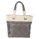 CHANEL Paris Biarritz PM Hand Bag PVC Canvas Gray Silver CC Auth 190477A-2