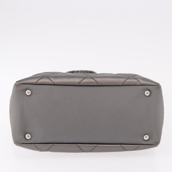 CHANEL Paris Biarritz PM Hand Bag PVC Canvas Gray Silver CC Auth 190477A