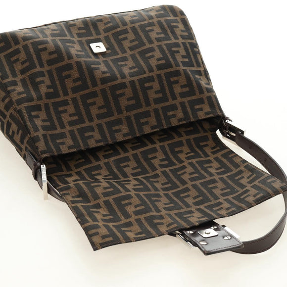 FENDI Zucca Canvas Mamma Baguette Shoulder Bag Black Brown Auth 190478V