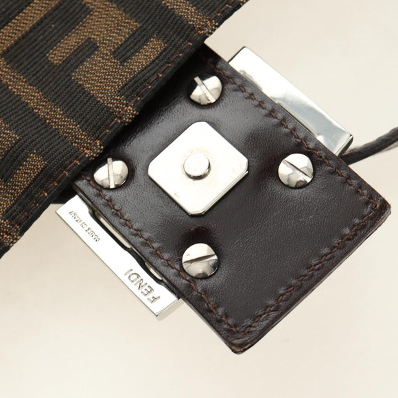 FENDI Zucca Canvas Mamma Baguette Shoulder Bag Black Brown Auth 190478V