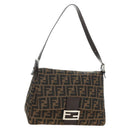 FENDI Zucca Canvas Mamma Baguette Shoulder Bag Black Brown Auth 190478V-1