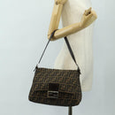 FENDI Zucca Canvas Mamma Baguette Shoulder Bag Black Brown Auth 190478V-26