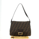 FENDI Zucca Canvas Mamma Baguette Shoulder Bag Black Brown Auth 190478V-12