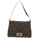 FENDI Zucca Canvas Mamma Baguette Shoulder Bag Black Brown Auth 190478V-13