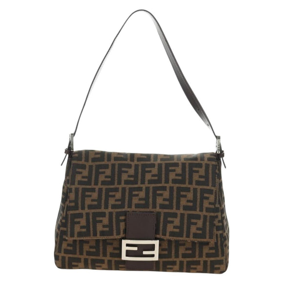 FENDI Zucca Canvas Mamma Baguette Shoulder Bag Black Brown Auth 190478V