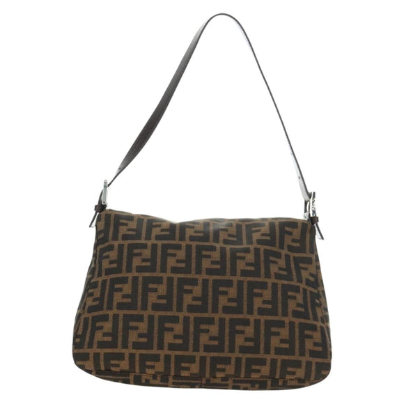 FENDI Zucca Canvas Mamma Baguette Shoulder Bag Black Brown Auth 190478V