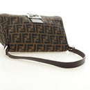 FENDI Zucca Canvas Mamma Baguette Shoulder Bag Black Brown Auth 190478V-7