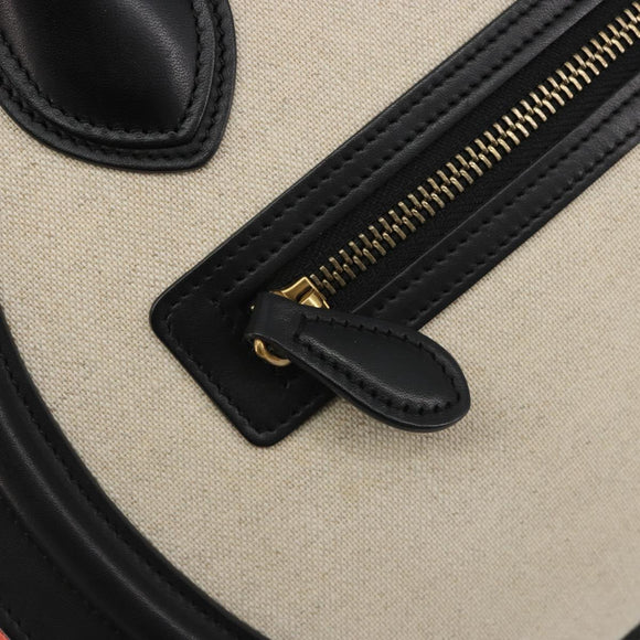 CELINE Luggage Micro Shopper Hand Bag Canvas Beige Gold Auth 190479A