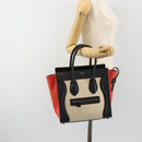 CELINE Luggage Micro Shopper Hand Bag Canvas Beige Gold Auth 190479A-26