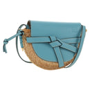 LOEWE Gate Bag Shoulder Bag Raffia Light Blue Gold Auth 190481M-1