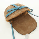 LOEWE Gate Bag Shoulder Bag Raffia Light Blue Gold Auth 190481M-9