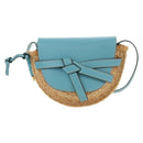 LOEWE Gate Bag Shoulder Bag Raffia Light Blue Gold Auth 190481M-13