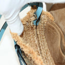 LOEWE Gate Bag Shoulder Bag Raffia Light Blue Gold Auth 190481M-22