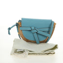LOEWE Gate Bag Shoulder Bag Raffia Light Blue Gold Auth 190481M-12
