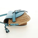 LOEWE Gate Bag Shoulder Bag Raffia Light Blue Gold Auth 190481M-3