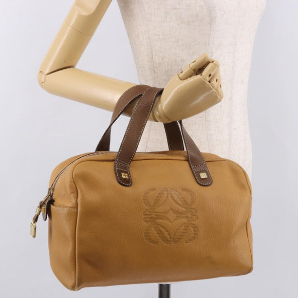LOEWE Boston Bag Leather Beige Gold Auth 190483A