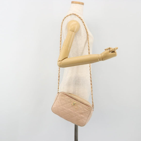 CHANEL Matelasse Chain Shoulder Bag Leather Pink Gold CC Auth 190487