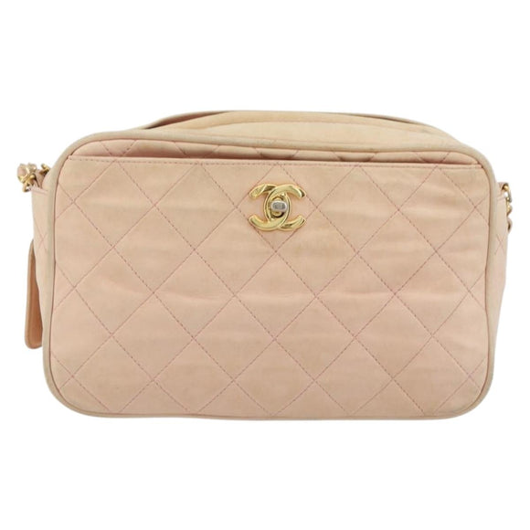 CHANEL Matelasse Chain Shoulder Bag Leather Pink Gold CC Auth 190487