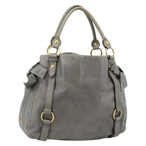 Miu Miu Tote Bag Leather Gray Gold Auth 190489A