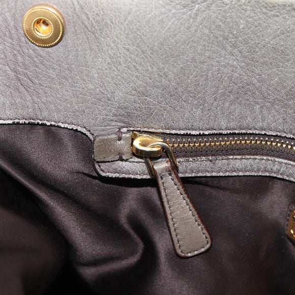 Miu Miu Tote Bag Leather Gray Gold Auth 190489A