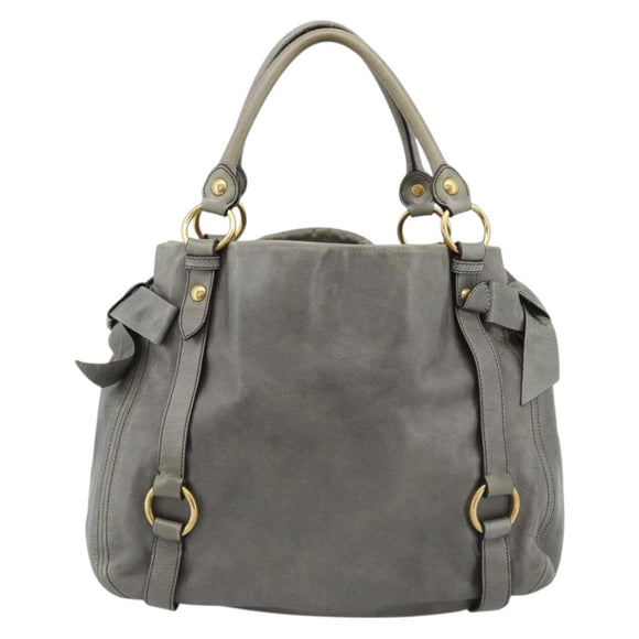 Miu Miu Tote Bag Leather Gray Gold Auth 190489A