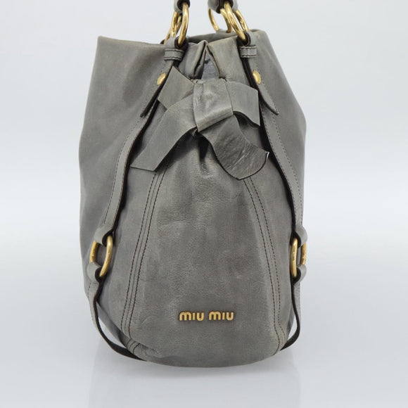Miu Miu Tote Bag Leather Gray Gold Auth 190489A