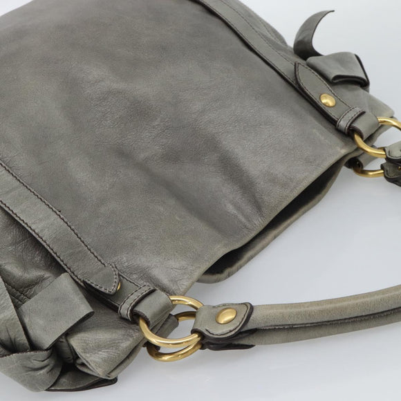 Miu Miu Tote Bag Leather Gray Gold Auth 190489A