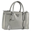 PRADA Galleria Hand Bag Safiano Leather 2way Silver Auth 190490A-1