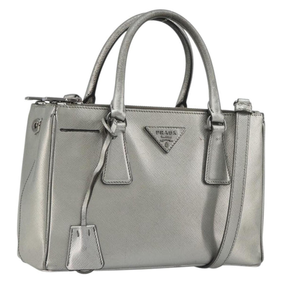 PRADA Galleria Hand Bag Safiano Leather 2way Silver Auth 190490A